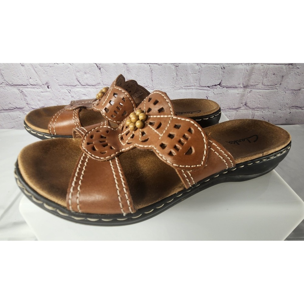 Comfort & Style CLARKS BENDABLES Shoes SZ 7W SANDALS LEATHER SLIDES MULES